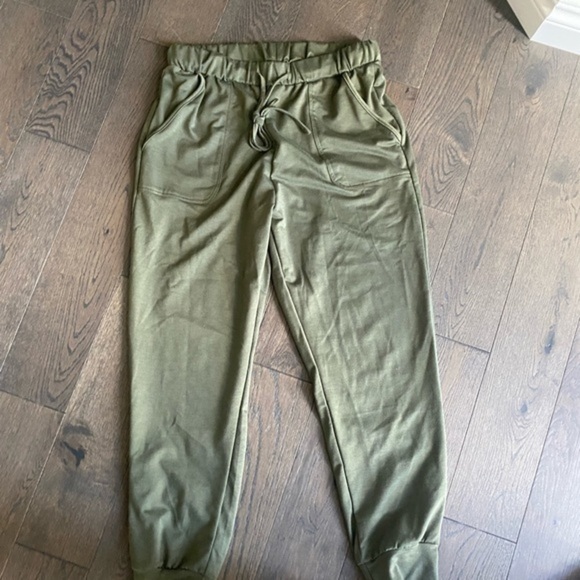 ROSKIKI Drawstring Elastic Waist Sports Lounge Pants with Pockets Green Size L - Picture 4 of 9